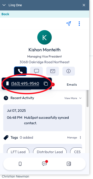 click to call on contact page